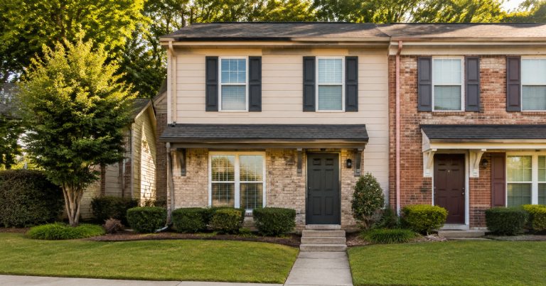 Two-story starter townhome in a suburban Georgia neighborhood